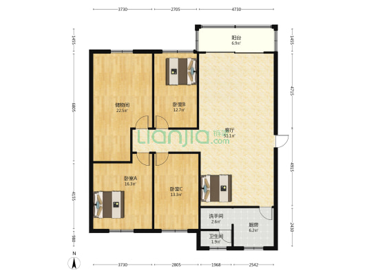 棕南华苑 3室1厅2卫 155平方
