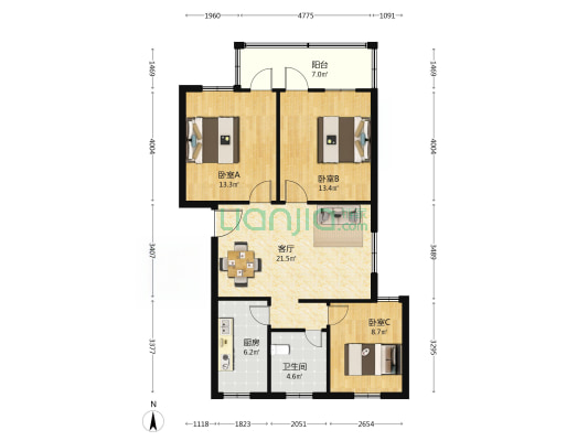 梅花园（昆山） 3室1厅1卫 86平方