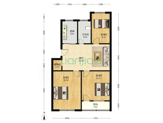 丰裕新村 3室1厅1卫 93平方