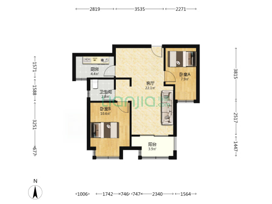 兑南花园东园 2室1厅1卫 68平方
