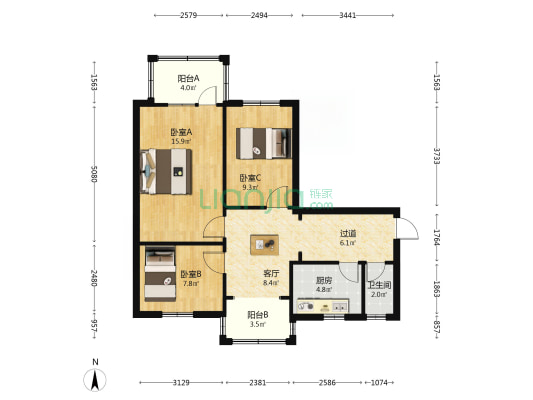 展二社区 3室1厅1卫 71平方