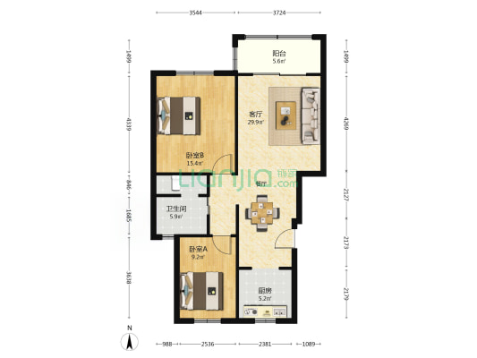嘉禾苑 2室1厅1卫 92平方