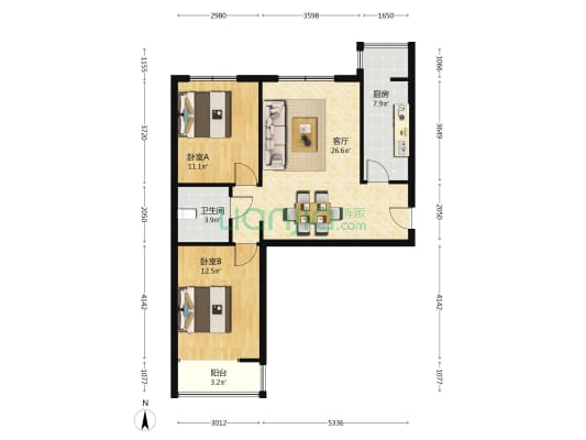 蓝珏花园二区 2室1厅1卫 87平方