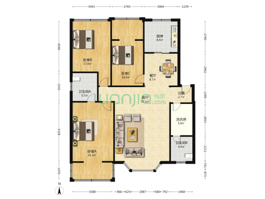 顺德西苑 3室2厅2卫 155平方