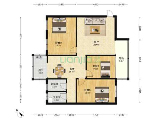 碧海路住宅 3室2厅2卫 109平方