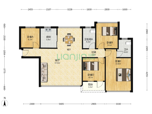 月泉湾花园 4室1厅2卫 91平方