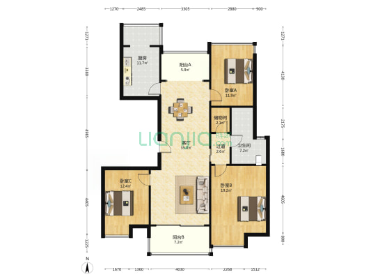 兴澄锦苑西区 3室1厅1卫 143平方