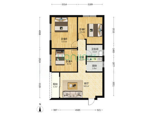 祥康路 3室1厅1卫 83平方