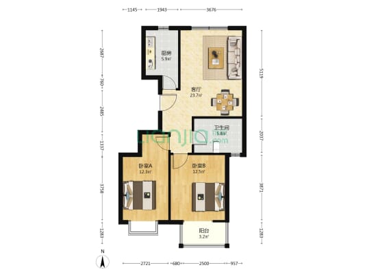万欣小区B区 2室1厅1卫 89平方