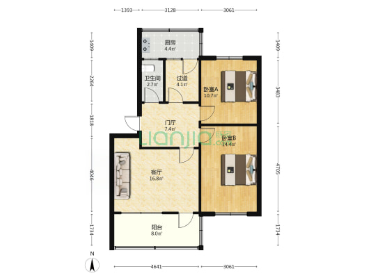 学院北路109号院 2室1厅1卫 73平方