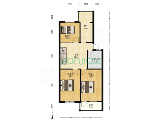 南苑小区 3室2厅1卫 83平方