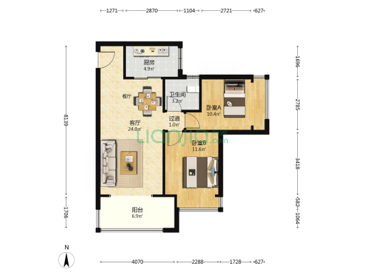 泰宏建业国际城23号院 2室1厅1卫 87平方