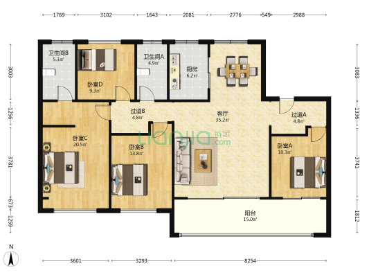 建发玺园 4室1厅2卫 173平方
