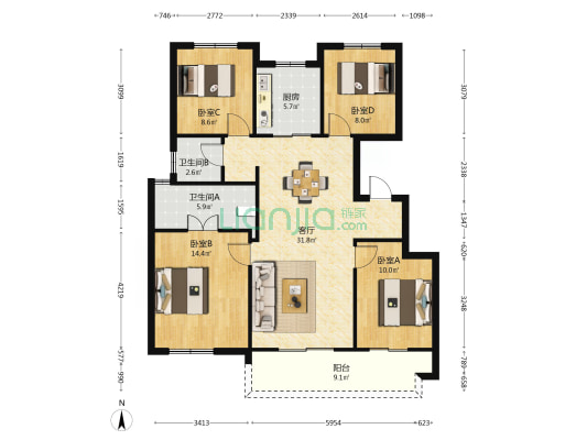 悦熙澜庭 4室1厅2卫 120平方