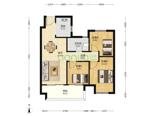 淮安旭辉广场 3室1厅1卫 94平方