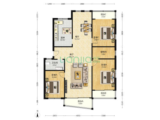 侨园新村 3室2厅1卫 143平方