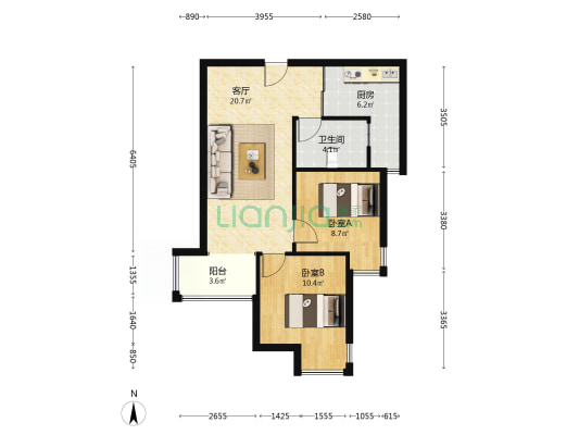 天伦湾嘉园 毛坯 两居室，55万-户型图