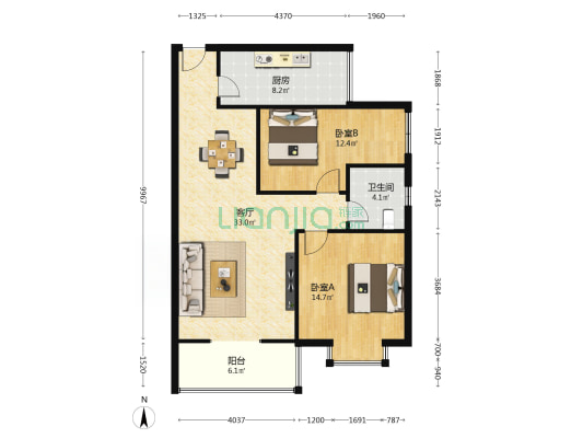 紫润花园 2室1厅1卫 90平方