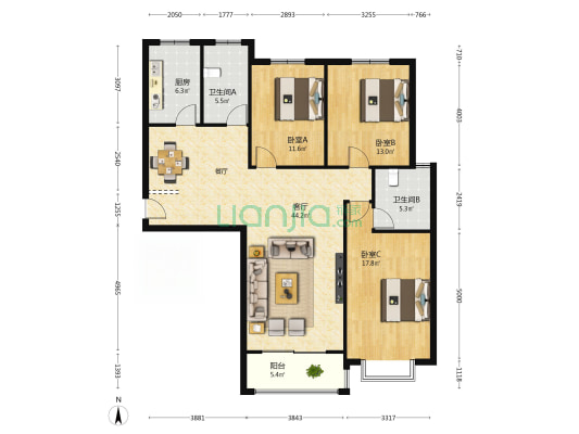 美墅福邸 3室1厅2卫 133平方