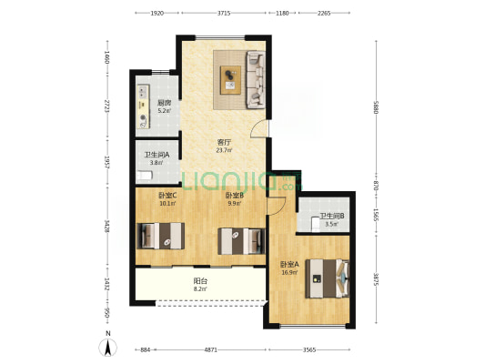 广豪华庭 3室1厅2卫 114平方