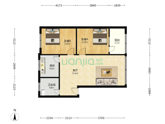 洪水碾小区 2室1厅1卫 91平方