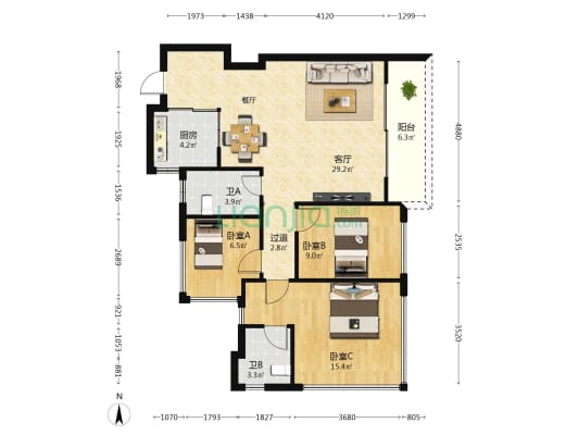 华发横琴玺（40地块） 3室1厅2卫 89平方