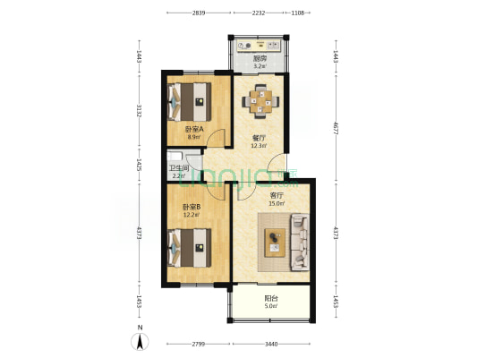 火西社区 2室2厅1卫 70平方