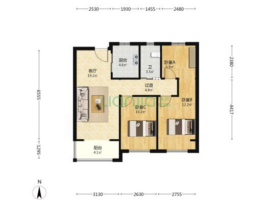 融信理想花苑 3室1厅1卫 88平方