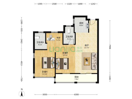 大诚外滩十里 3室1厅2卫 97平方