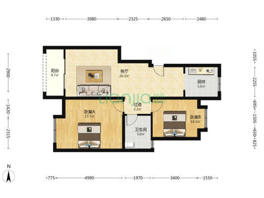 御景湾 2室1厅1卫 90平方