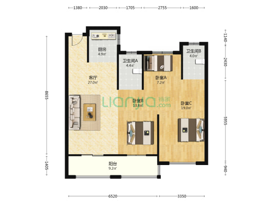 大诚外滩十里 3室1厅2卫 109平方