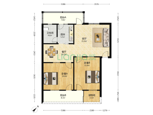 省土产进出口公司宿舍 2室2厅1卫 87平方
