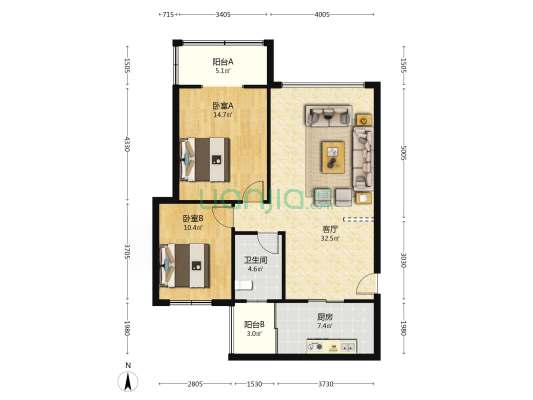 川化一村 2室1厅1卫 89平方