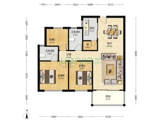 佳兆业云顶梅溪湖2期 3室1厅2卫 118平方