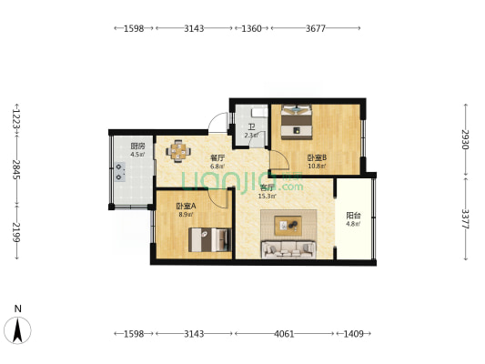 新迎小区六组团 2室2厅1卫 54平方