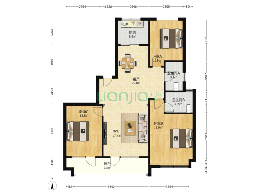 汇智·荣悦城 3室2厅2卫 143平方