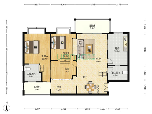 锦宏翠苑 3室1厅2卫 128平方