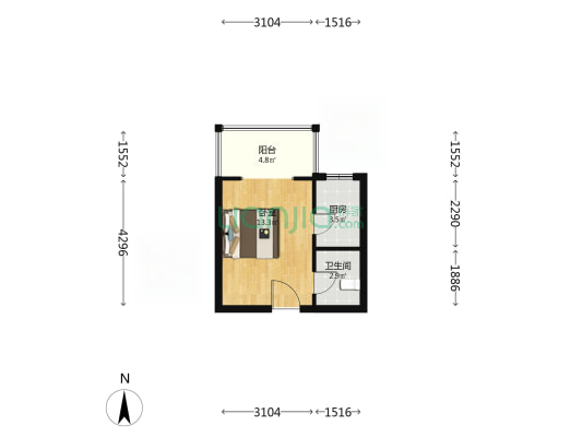 仁和公寓 1室0厅1卫 34平方