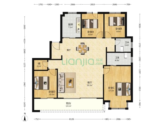 保利锦上印 4室1厅2卫 157平方