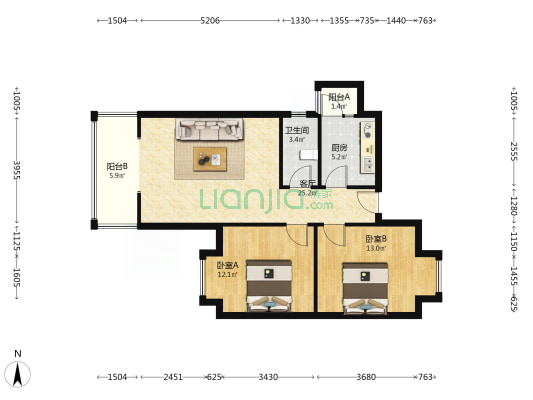 河滨森邻D区 2室1厅1卫 83平方