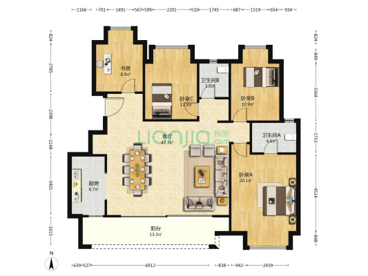曲水风和竹里 4室1厅2卫 142平方