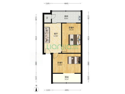 干警住宅区 2室1厅1卫 60平方