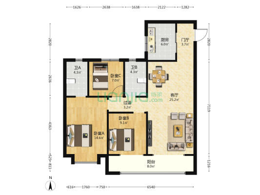 保利时代 3室1厅2卫 125平方