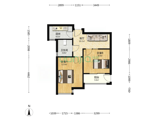 康和嘉苑 2室1厅1卫 63平方
