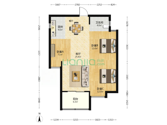 中发首府一期 3室1厅1卫 85平方