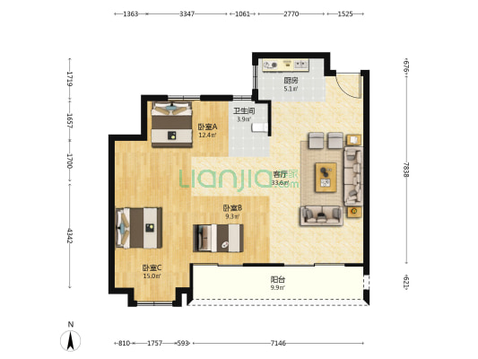 三盛璞悦府Ⅱ期 3室1厅1卫 105平方
