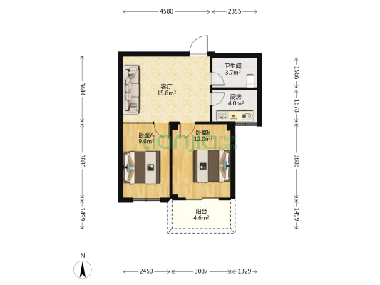 凤仪家园 2室1厅1卫 61平方