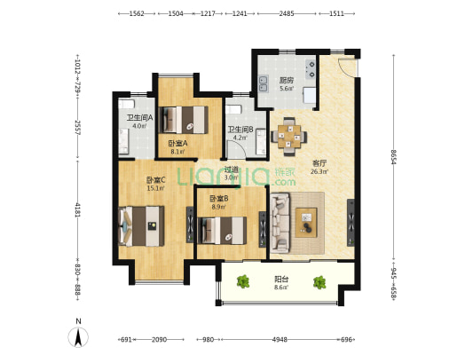 保利紫云 3室1厅2卫 111平方