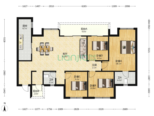 广汇御园二期A区 4室1厅2卫 143平方