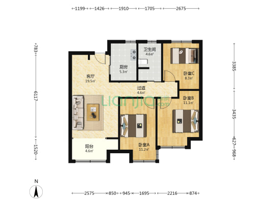 龙湖·九里熙上 3室1厅1卫 103平方